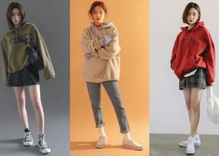 Ngoài kết hợp với chân váy, kết hợp hoodie với quần bò để có nhiều hơn sự năng động