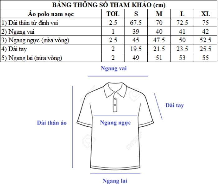 Bảng size áo polo cho đàn ông