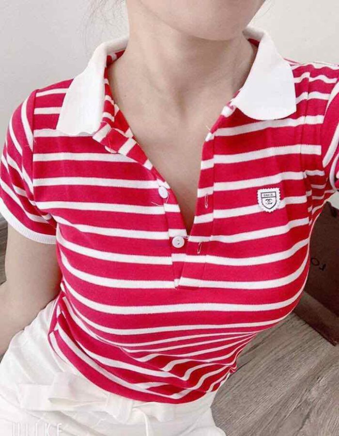 Mẫu polo đỏ kẻ ngang tôn dáng