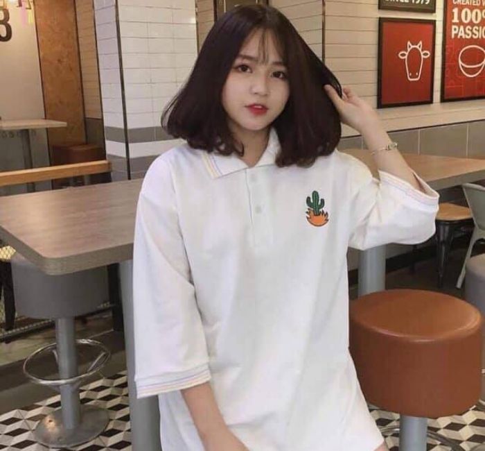 Hình ảnh mẫu áo polo oversized che khuyết điểm cực tốt