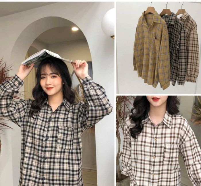 Mẫu áo sơ mi kẻ caro cho nữ phong cách vintage cổ điển