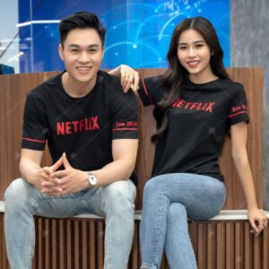 Áo thun cổ tròn đồng phục doanh nghiệp Netflix màu đen