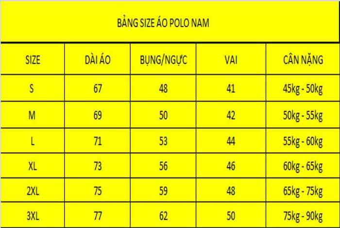 Bảng size chuẩn giúp anh em lựa chọn áo polo vừa với cơ thể