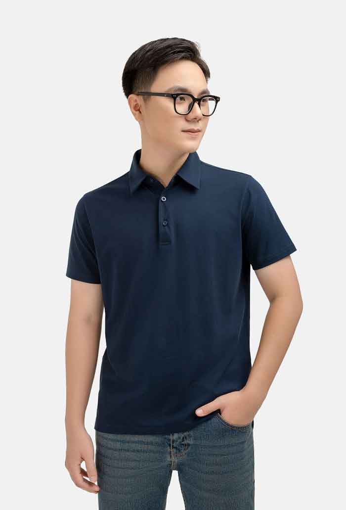 Áo thun đồng phục polo cổ đức dáng suông hiện đại