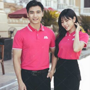 Mẫu áo thun polo đồng phục màu hồng