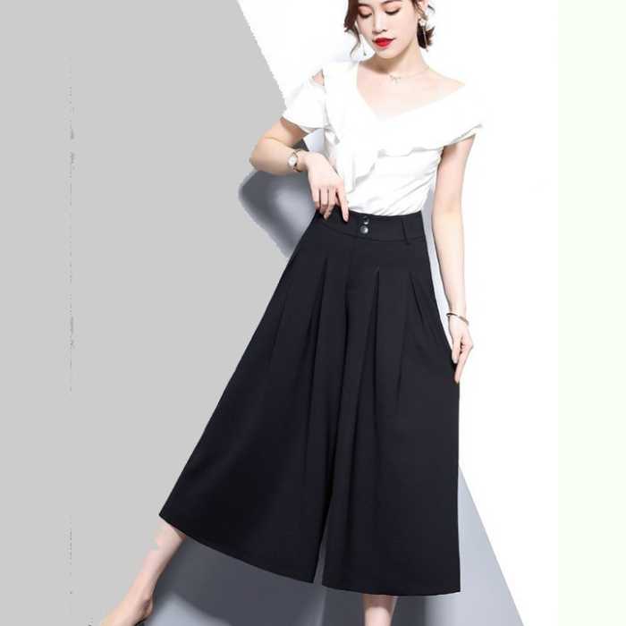 Quần culottes dáng lửng màu đen lịch sự