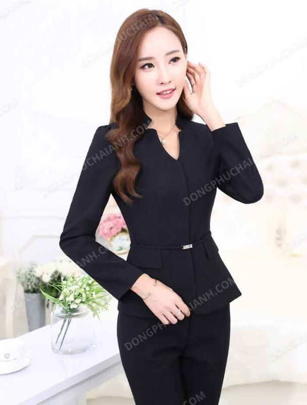 Đồng Phục Áo Vest Nữ Công Sở kiểu peplum màu đen