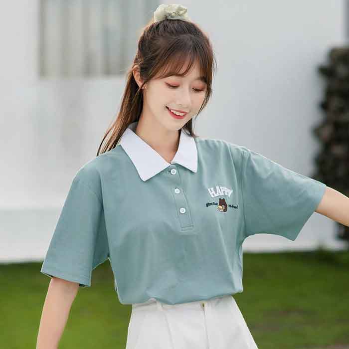 Mẫu áo polo trơn dáng rộng cổ mix 2 màu