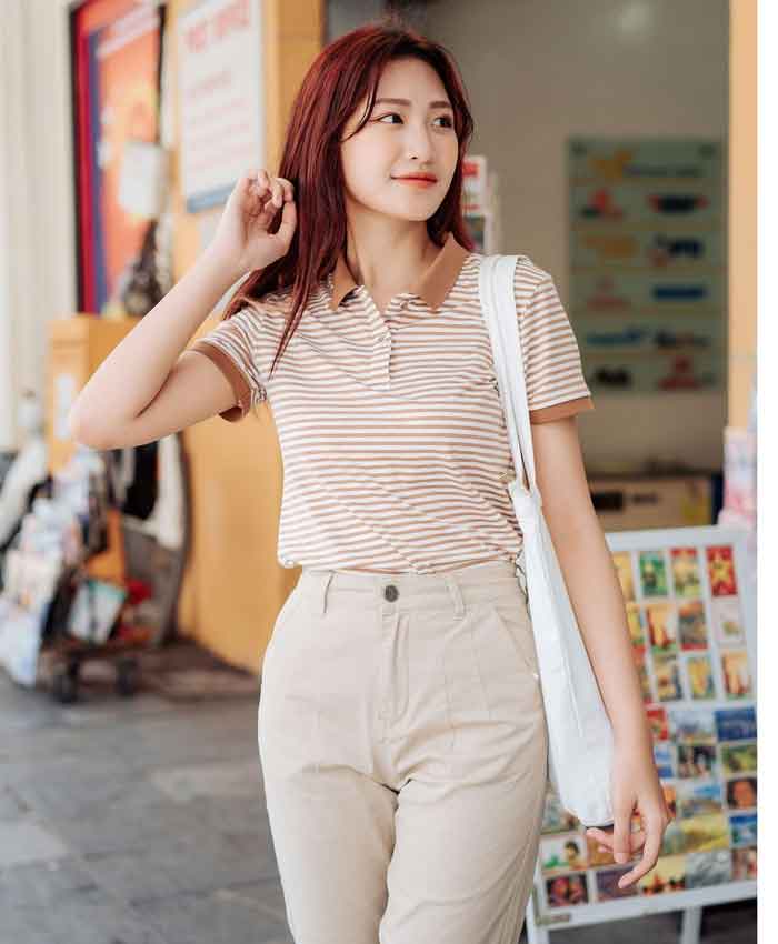 Set đồ Slim-Fit nữ kẻ sọc phối quần chinos