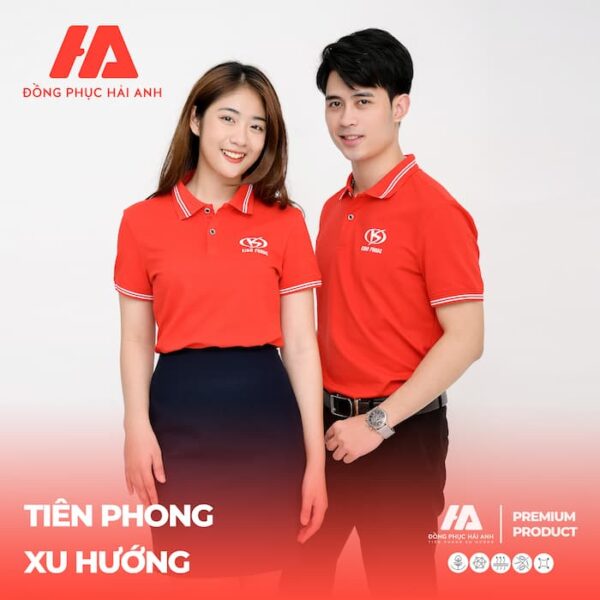 Áo polo trơn đồng phục công ty màu đỏ tươi- Đồng phục doanh nghiệp Hải Anh