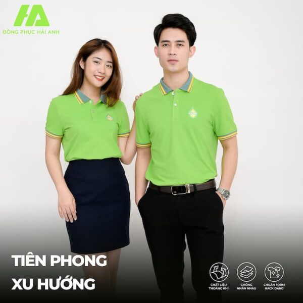 Áo polo xanh cốm đồng phục công ty- Đồng phục doanh nghiệp Hải Anh