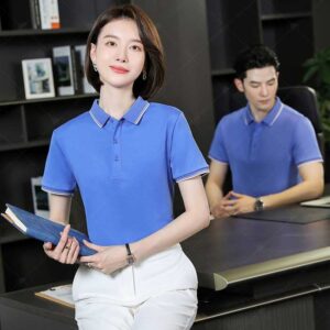 Áo polo đồng phục xanh trơn ánh tím