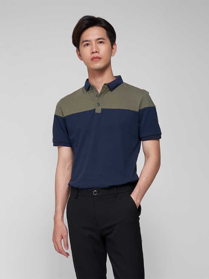 Áo thun polo chất liệu lacoste phối hai màu xanh rêu và than đẹp