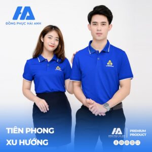 Áo thun đồng phục xanh lam bích lợt dáng suông_ Đồng phục doanh nghiệp Hải Anh