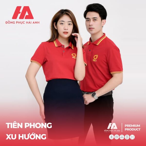 Đồng phục công ty áo thun cộc tay màu đỏ- Đồng phục Hải Anh