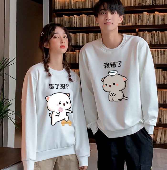 Áo thun đôi dài tay điểm họa tiết nhí nhảnh cute