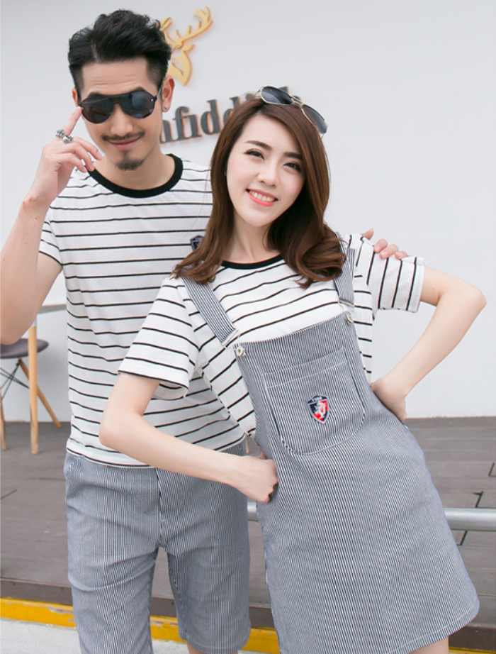 Set áo váy yếm dễ thương cho các couple dạo phố