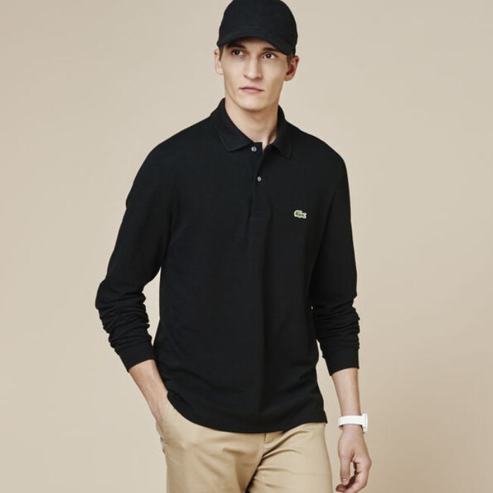 Áo thun đen dài tay cổ bẻ đến từ hiệu Lacoste