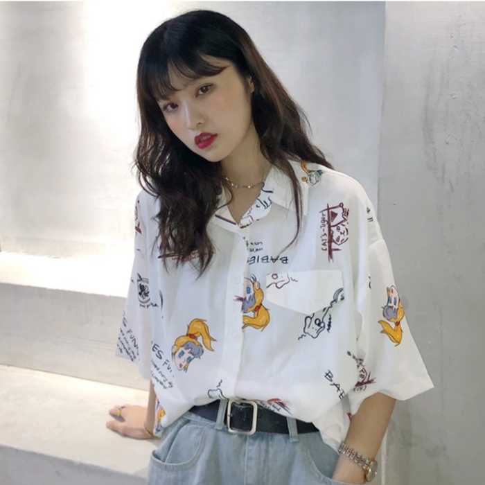 Áo sơ mi ngắn tay lửng oversize trẻ trung