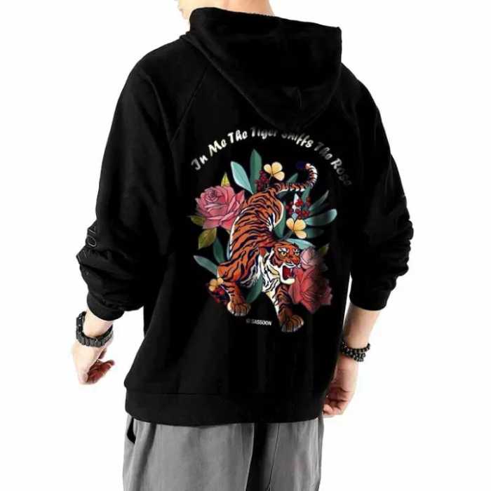 Áo hoodie đen in hình hổ đặc sắc