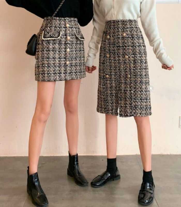 Chân váy công sở Hàn Quốc chất liệu dạ tweed cao cấp, quý phái