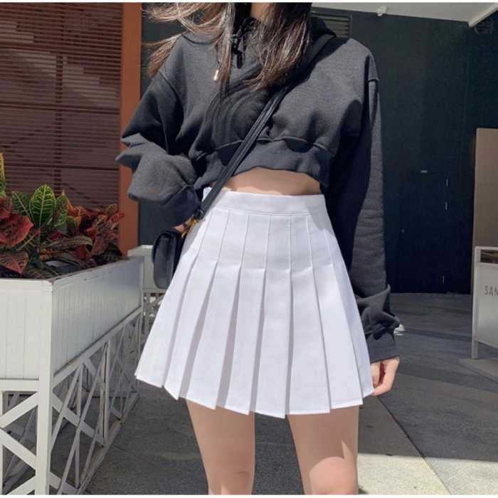 Áo thun croptop tay dài bồng mix chân váy ngắn tennis năng động 