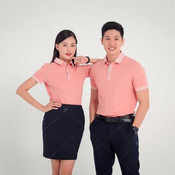 Trang phục polo màu hồng mix đậm nhạt đơn giản nhưng vẫn đẹp