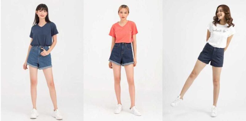 Quần short jean nữ lưng cao ống rộng