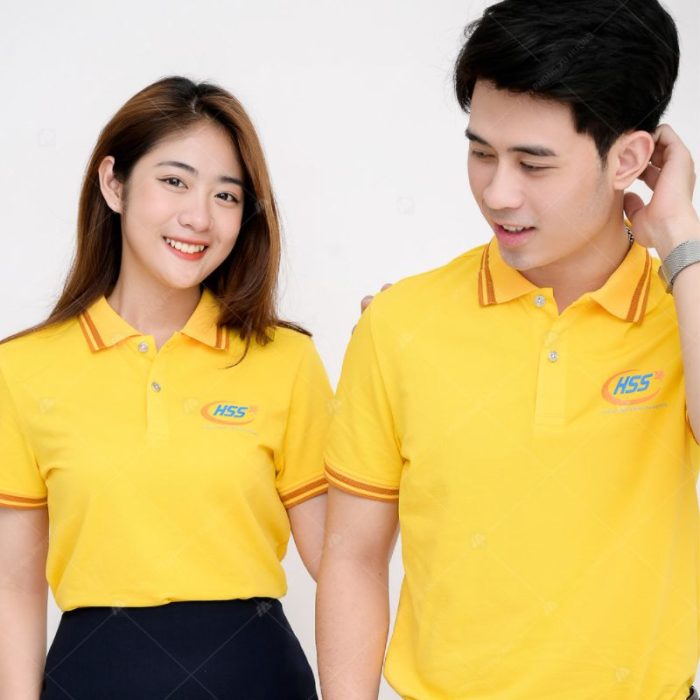 áo đồng phục màu vàng cổ bẻ polo thanh lịch, tinh tế 